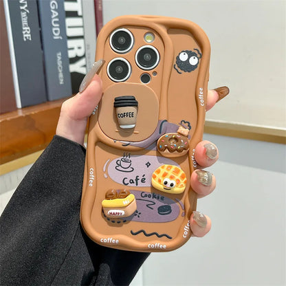 3D Cartoon Bread With Wrist Strap Wavy Phone Case For iPhone