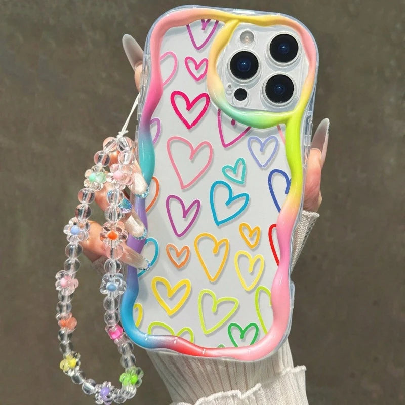 Lovely Colorful Heart Wavy-edge Phone Case For iPhone