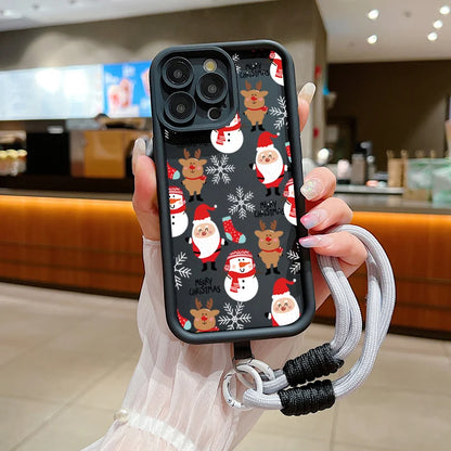 Christmas Pattern Lanyard Rope Phone Case For iPhone