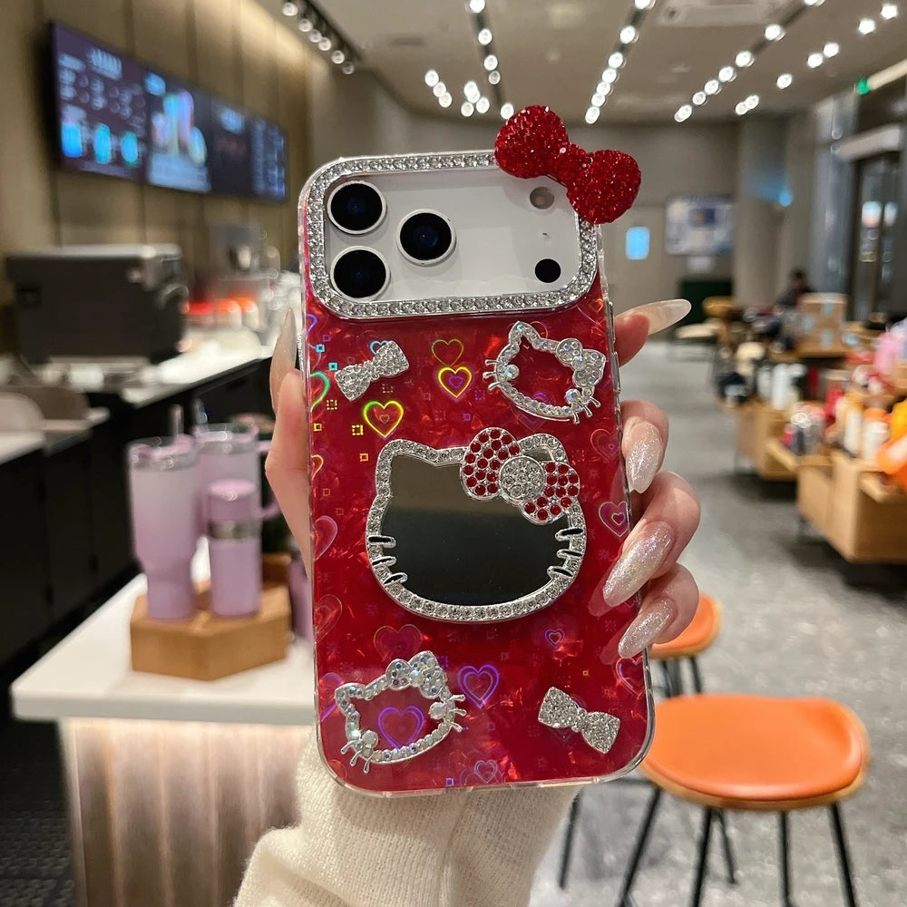 Sanrio Hello Kitty Bling Glitter Makeup Mirror Phone Case For iPhone