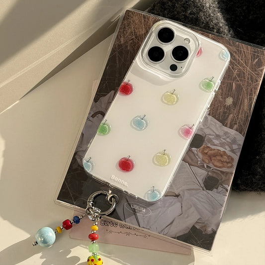 Korean Colorful Apple Glitter Phone Case Pendant For iPhone