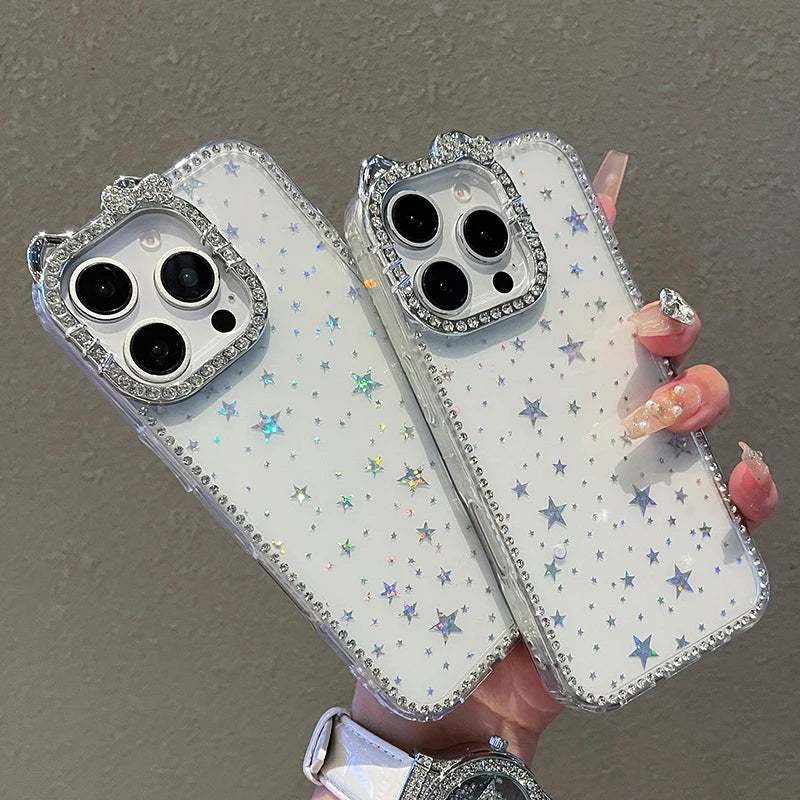 Luxury Cute Cat Bling Diamond Camera Protector Phone Case