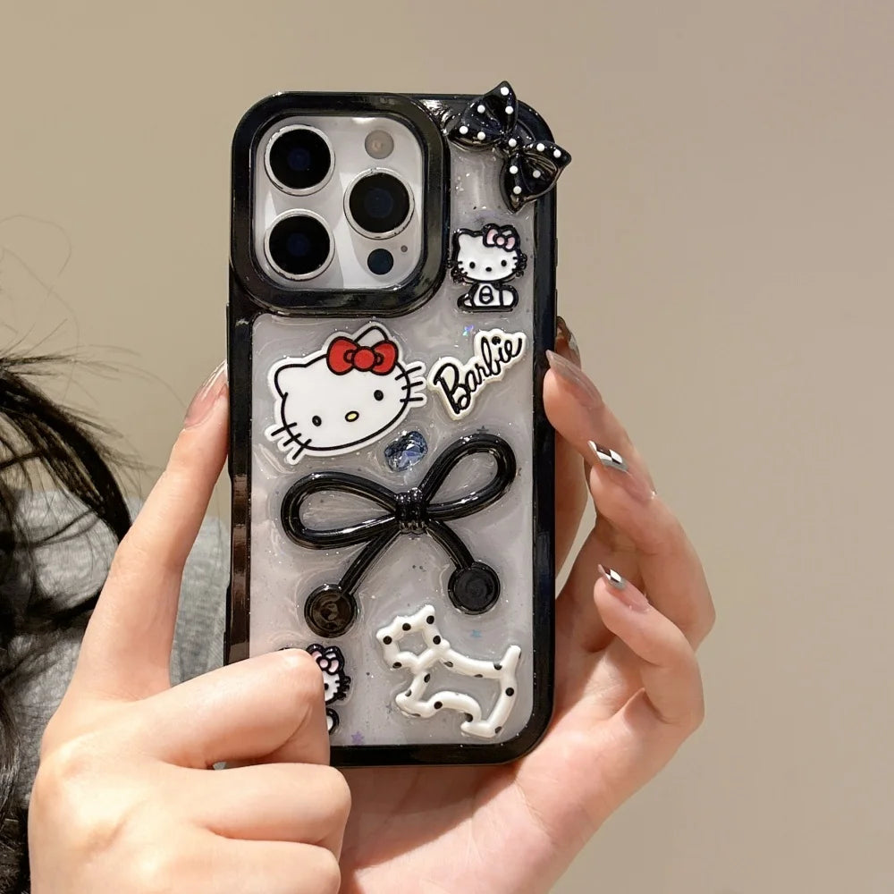 Luxury Cute Cartoon Glitter Powder Bow Sanrio Hello Kitty Phone Case For iPhone