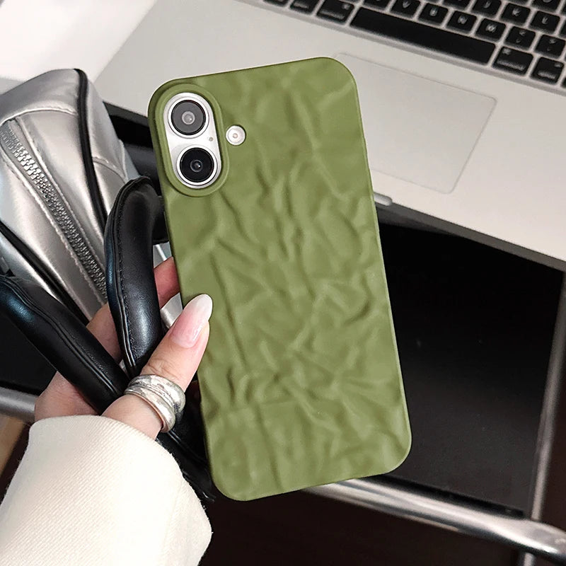 Army Green Wrinkled Pattern Matte Back Phone Case