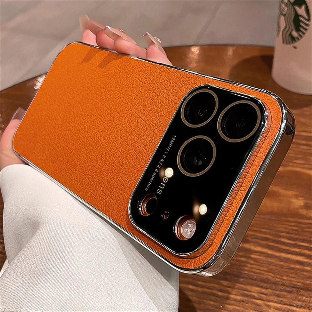 Original Litchi Leather Texture Phone Case For iPhone