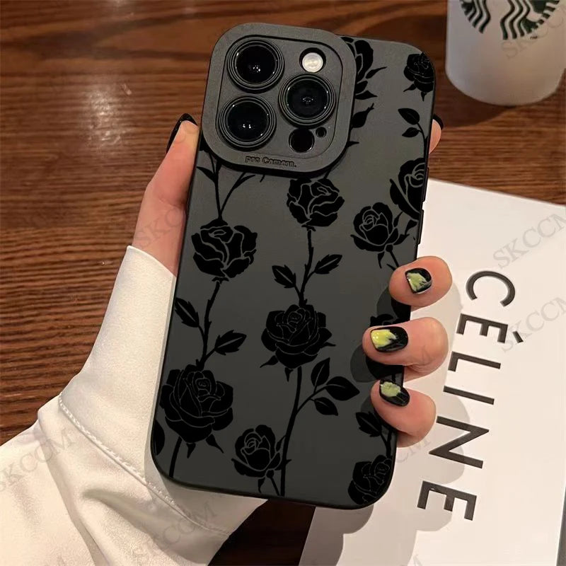 Luxury Matte Soft Silicone Flower Phone Case For iPhone