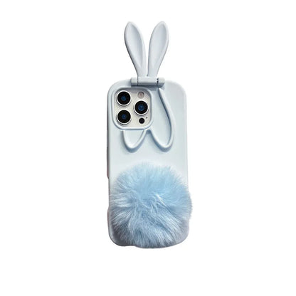 3D Cartoon Rabbit Ear Foldable Holder Silicone Phone Case For iPhone