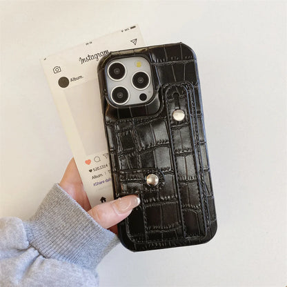 Slot Card Bag Wrist Strap Holder Leather Wallet Phone Case For iPhone
