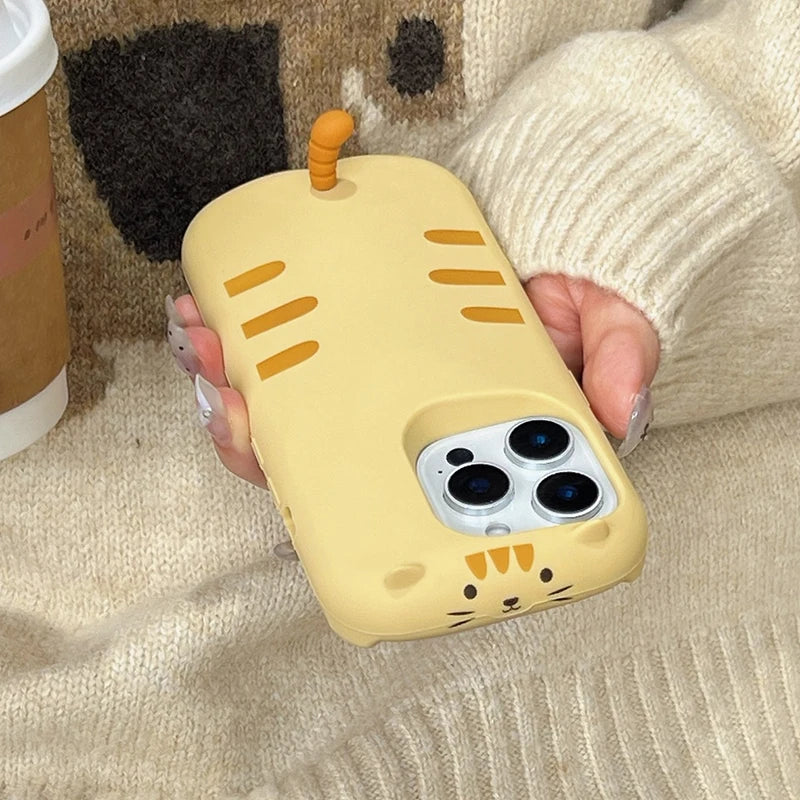 Sweet Cute Cat Tail Yellow Silicone Phone Case