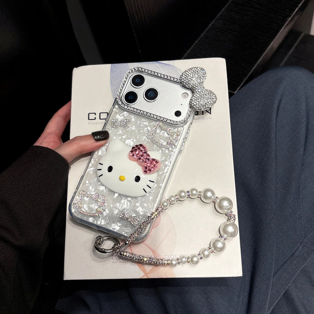 Cute Cartoon Sanrio Hello Kitty Bling Glitter Diamond Phone Case For iPhone