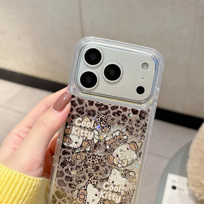 Cute IMD Leopard Print Quicksand Kitty Phone Case For iPhone