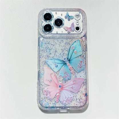 Luxury Sequins Pink Blue Diamond Butterfly Glitter Phone Case For iPhone
