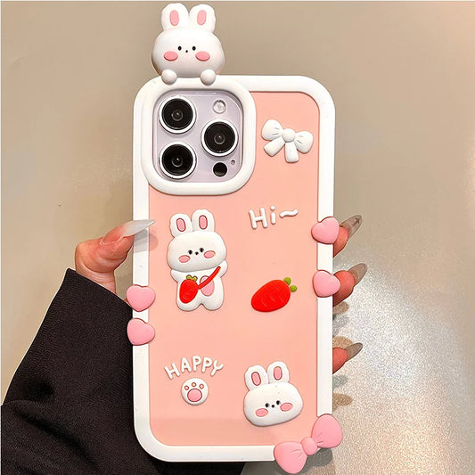 Cartoon Cute Pink Rabbit Soft Silicone Phone Case