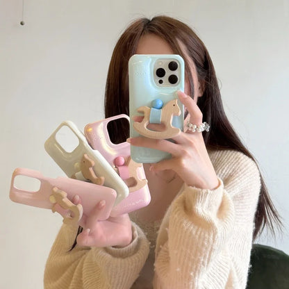 Luxury Urbans Buffer Horse Ring Leather PU Hard Phone For iPhone