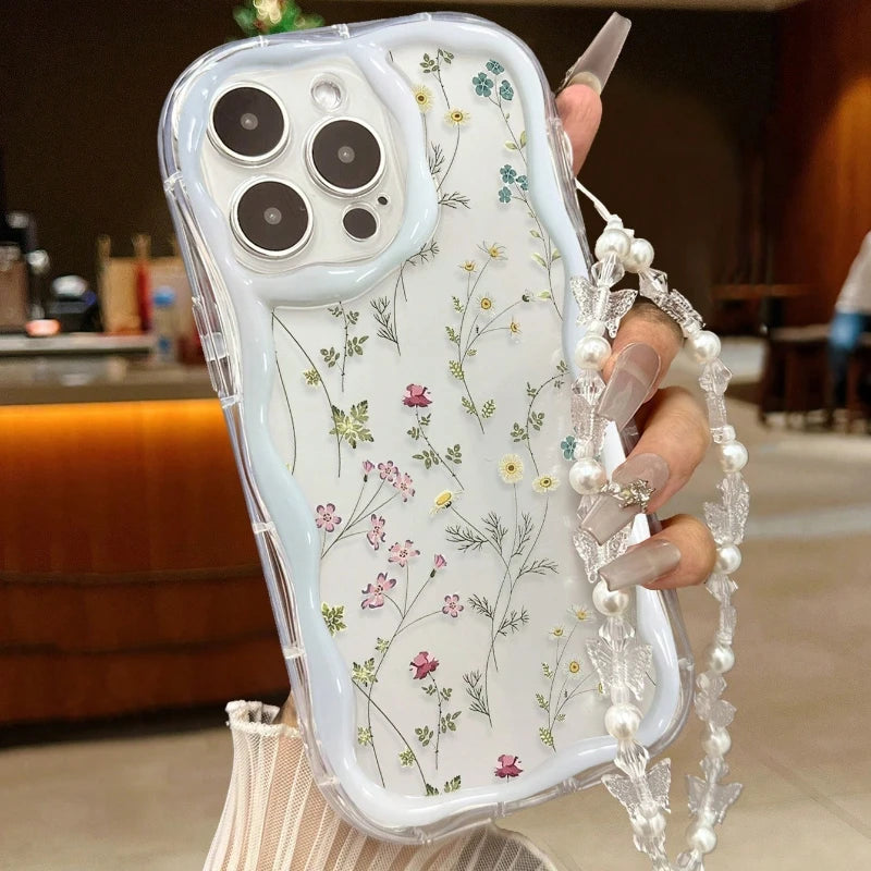 Colorful Flower Wavy Cream Print Phone Case For iPhone