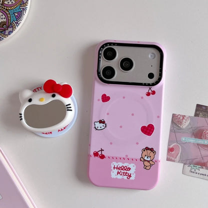 Cute Sanrio Hello Kitty Magnetic Makeup Mirror Holder Magsafe Wireless Charge Phone Case For iPhone