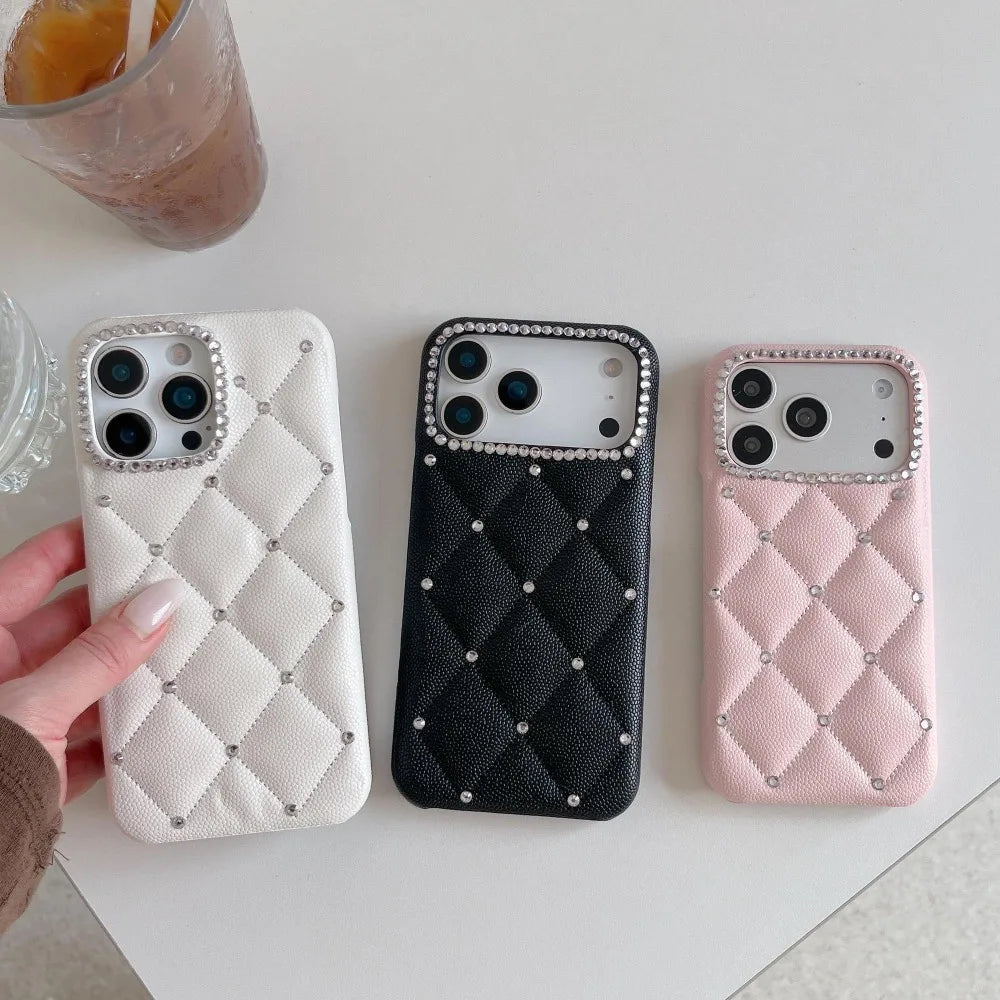 Fashionable Minimalist Diamond Grid Pattern Solid Color Phone Case For iPhone