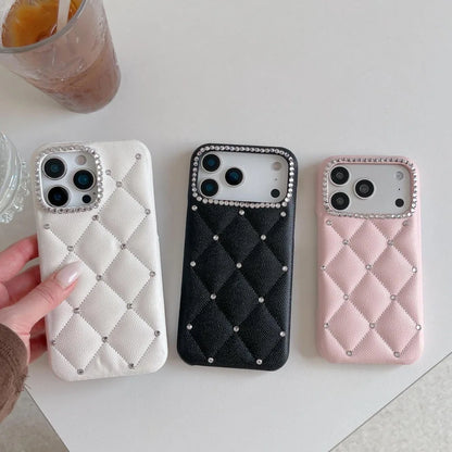 Fashionable Minimalist Diamond Grid Pattern Solid Color Phone Case For iPhone