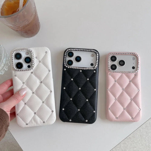 Fashionable Minimalist Diamond Grid Pattern Solid Color Phone Case For iPhone