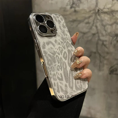 Luxury Plating Leopard Texture Leather Phone Case