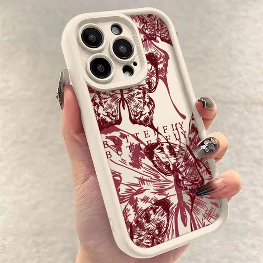 Trendy Red Butterfly Pattern Shockproof Phone Case