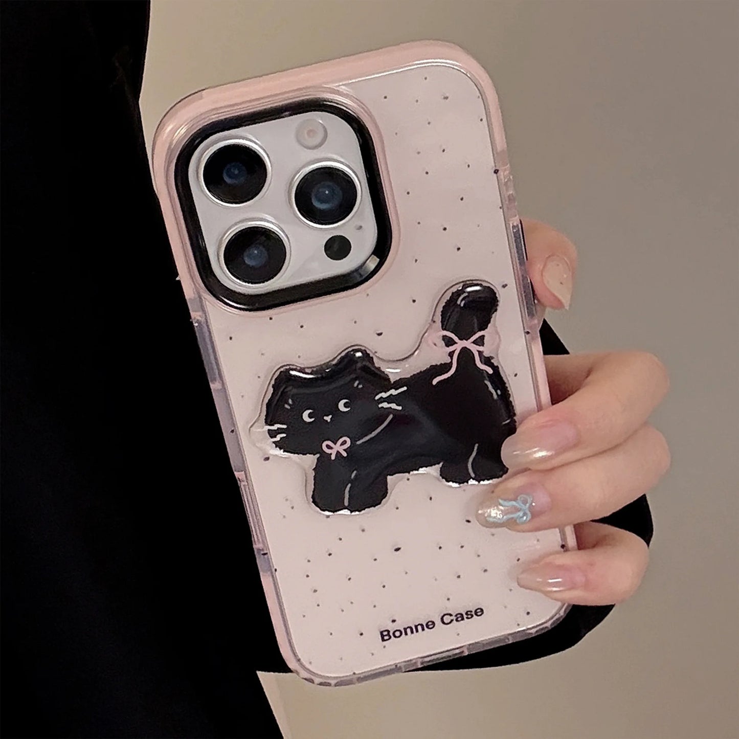 Korean Splash-ink 3D Cute Cartoon Black Cat Phone Case For iPhone
