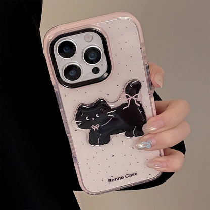 Korean Splash-ink 3D Cute Cartoon Black Cat Phone Case For iPhone
