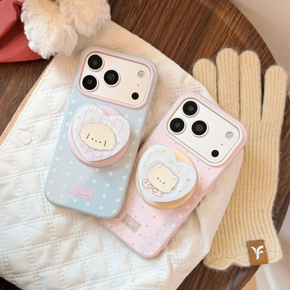 Korean Love Heart Stars Cartoon Cat Dog Mirror Magnetic Bracket Phone Case For iPhone