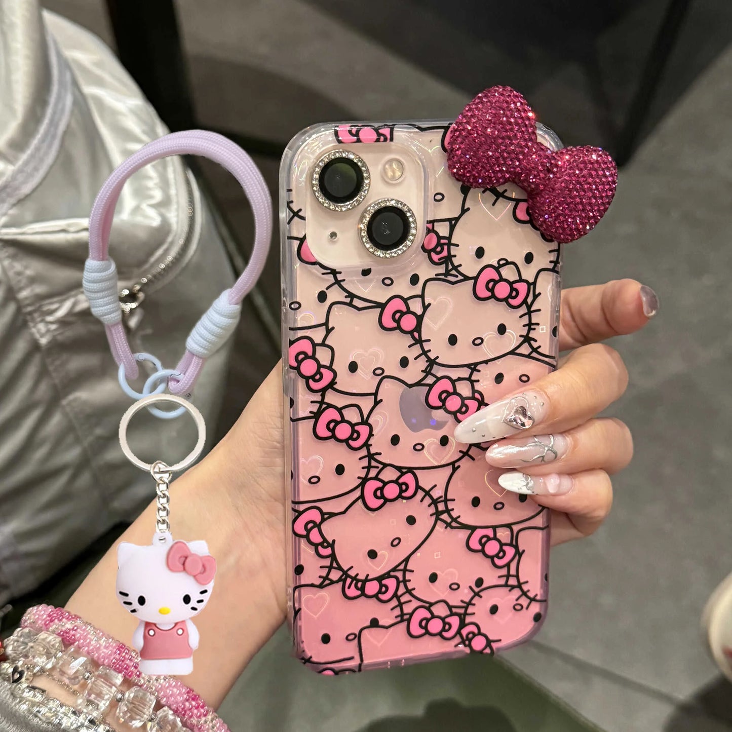 Hello Kitty Diamond Bow Gradient Phone Case For iPhone