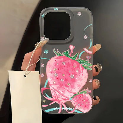 Korean Strawberry Clear Phone Case For iPhone
