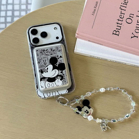 Cute Mickey Minnie Mouse Magnetic Wallet Bracket Magsafe Wireless Charge Phone Case For iPhone