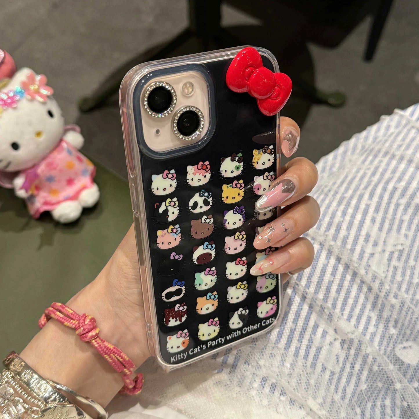 Hello Kitty Bow Makeup Black Phone Case For iPhone