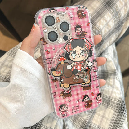 Fashion Pink Plaid Pattern Glitter Cute Magnetic Phone Case For iPhone