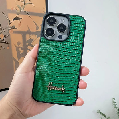 Luxury 3D Letter Retro Lizard Pattern Leather Case For iPhone