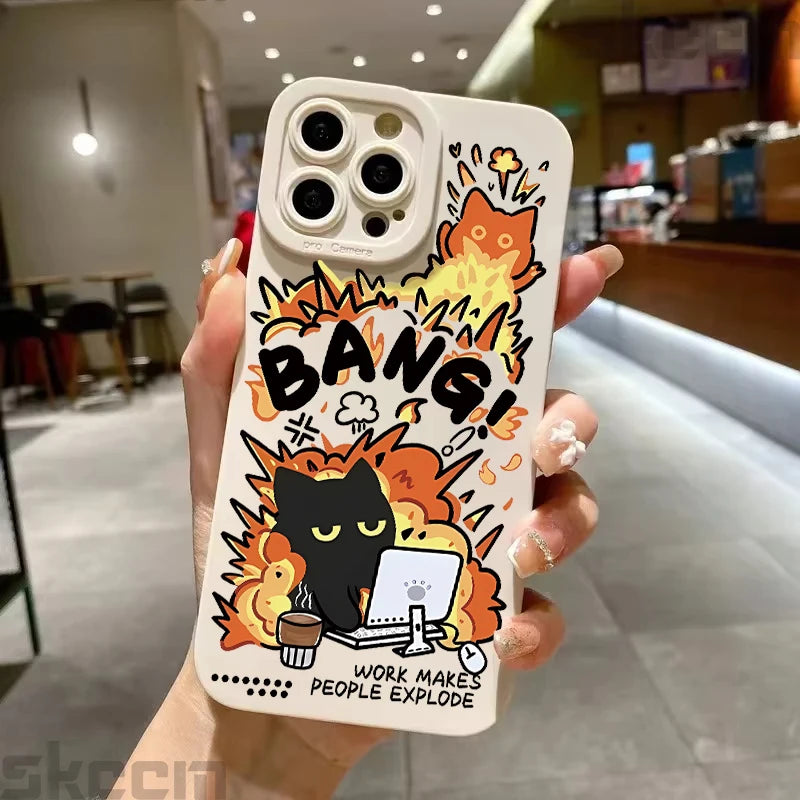Tomato Sauce Black Cat Pattern Phone Case For iPhone