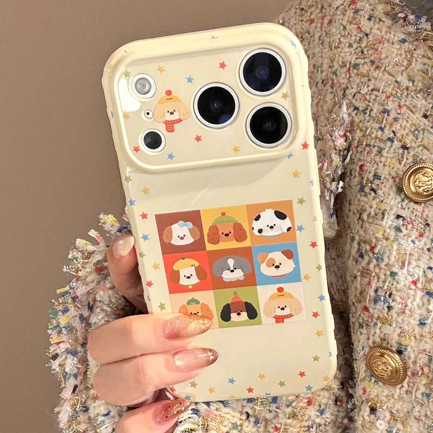Korean Cartoon Puppy Colorful Stars Graffiti Soft Phone Case For iPhone