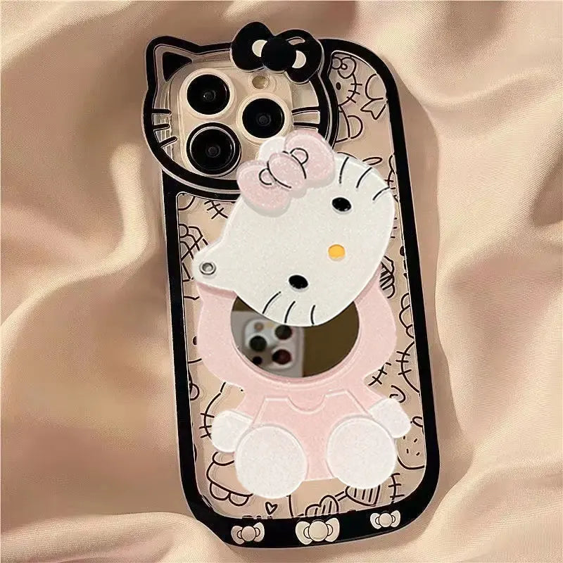 Hello Kitty Line Makeup Mirror Phone Case For iPhone