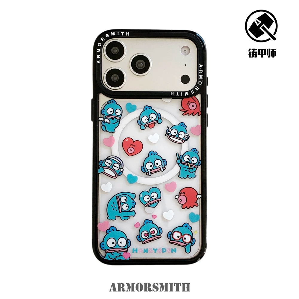 Sanrio Hangyodon Magnetic Holder Magsafe Wireless Charge Cute Cartoon Phone Case For iPhone