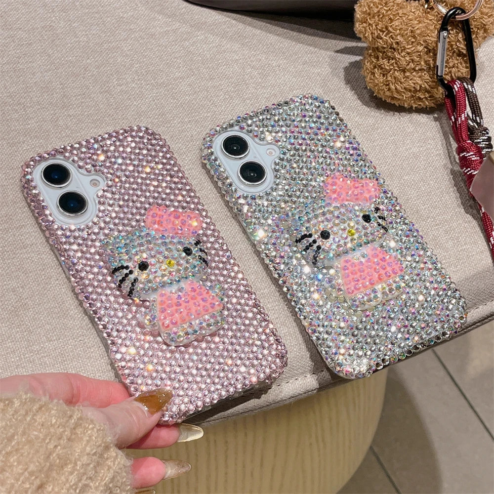 Fashion Girl Pink Crystal Glitter Cute Hello Kitty Diamond Bling Phone Case