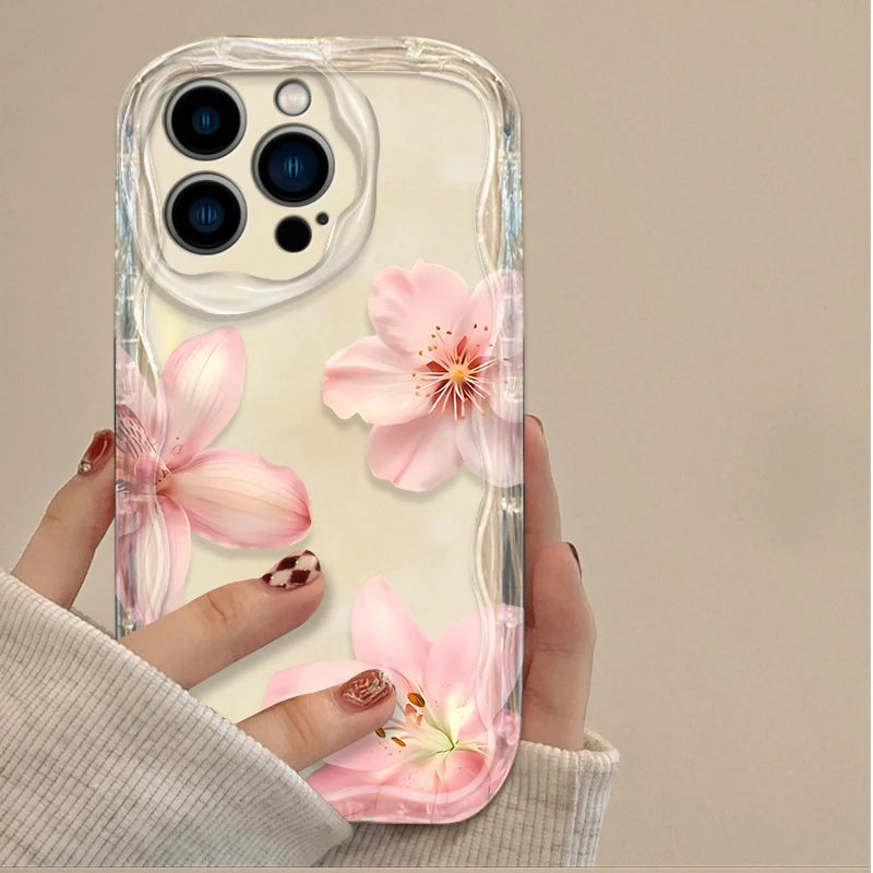 Retro Pink Lily Flower 3D Wave Phone Case  For iPhone