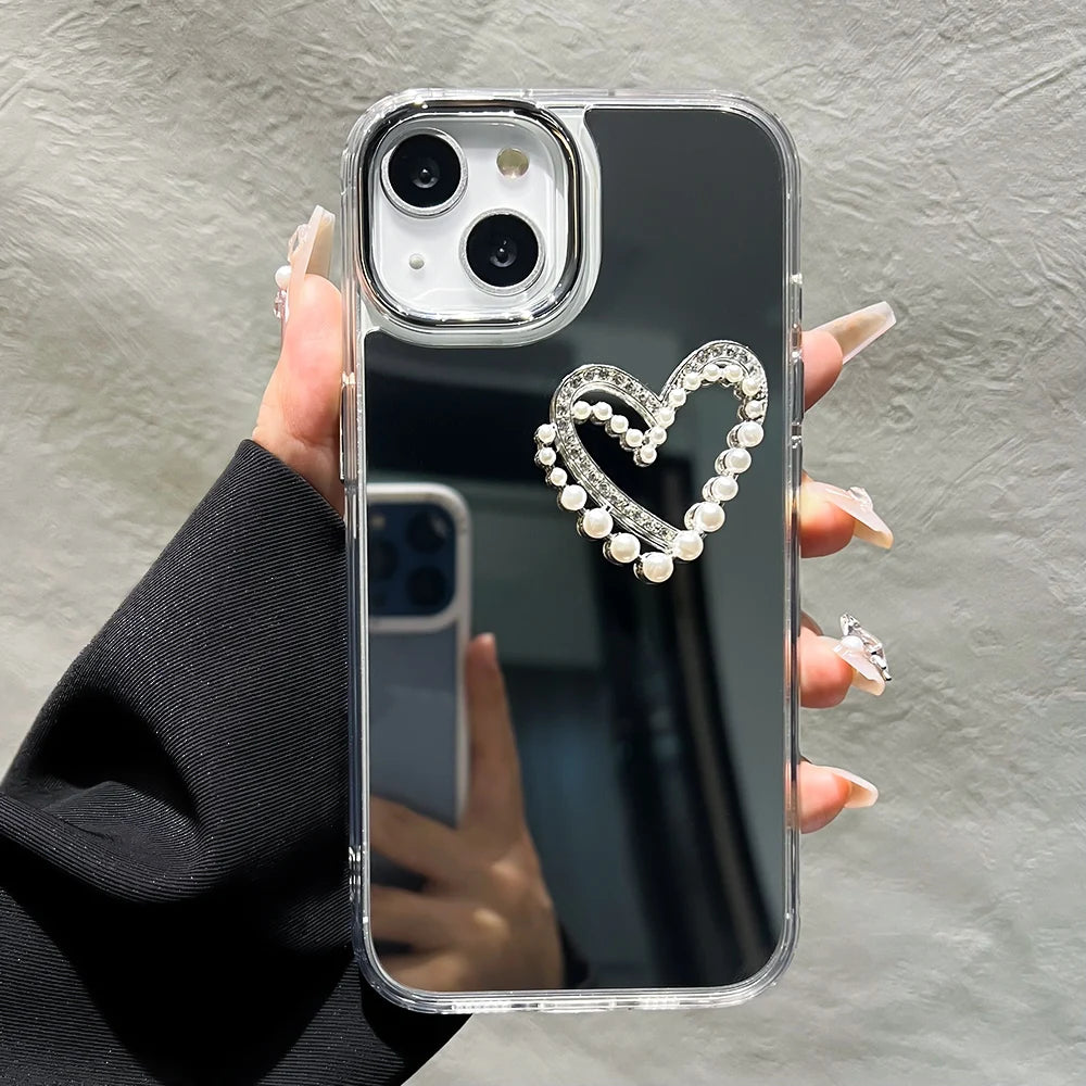 3D Love Heart Pearl Bracelets Chain Lanyard Phone Case For iPhone