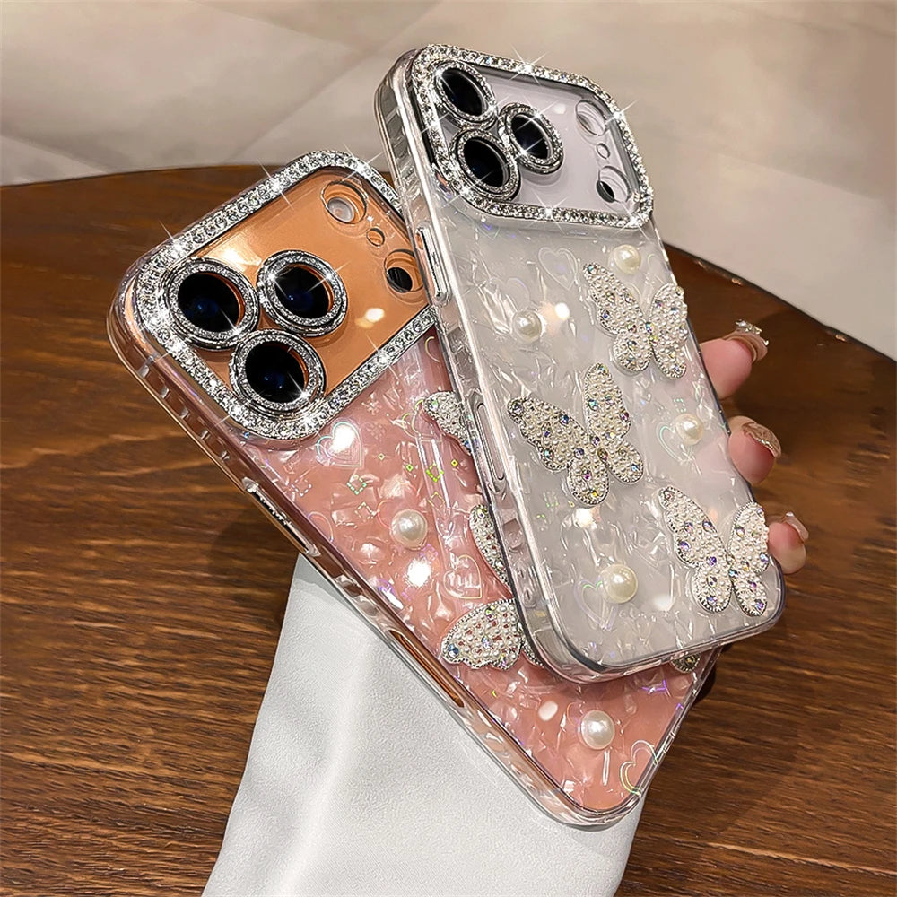 Luxury Diamond Butterfly Clear Phone Case For iPhone
