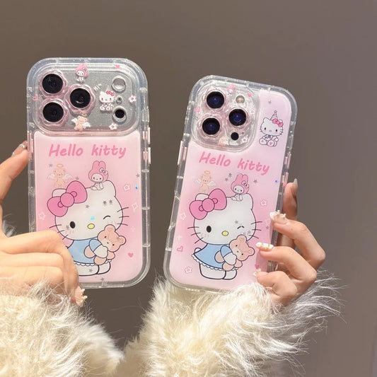 Luxury Cute Hugging Bear Hello Kitty Cat Soft Cover For iPhone