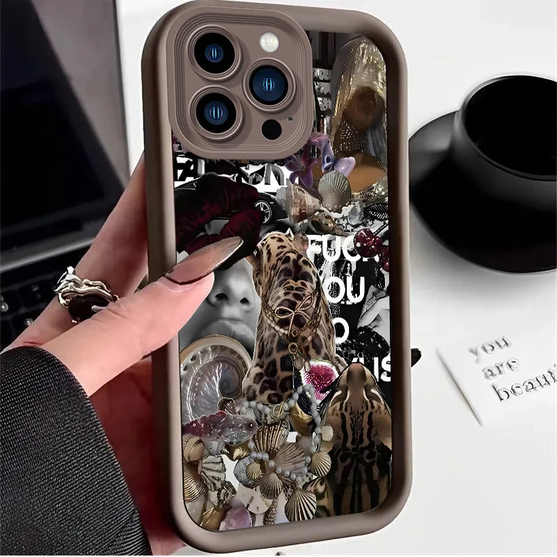 Fashionable Leopard Print Collage Plain Case For iPhone