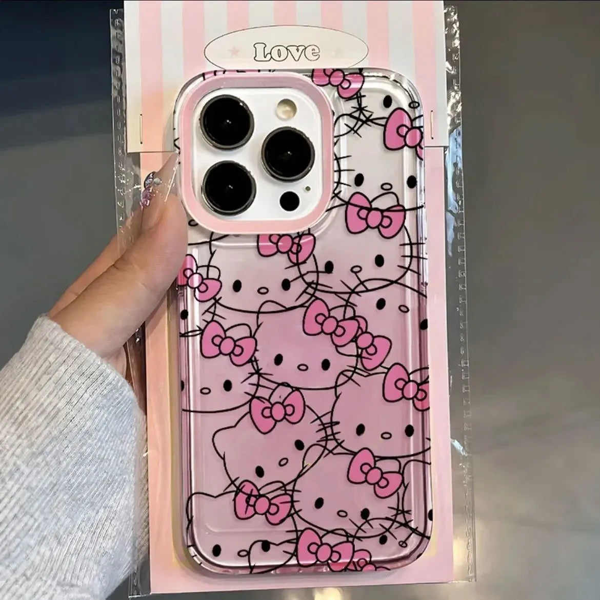 Hello Kitty Bow Full Screen Face Shining Phone Case For iPhone