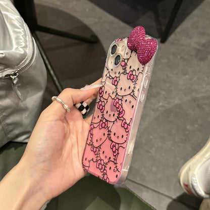 Hello Kitty Diamond Bow Gradient Phone Case For iPhone