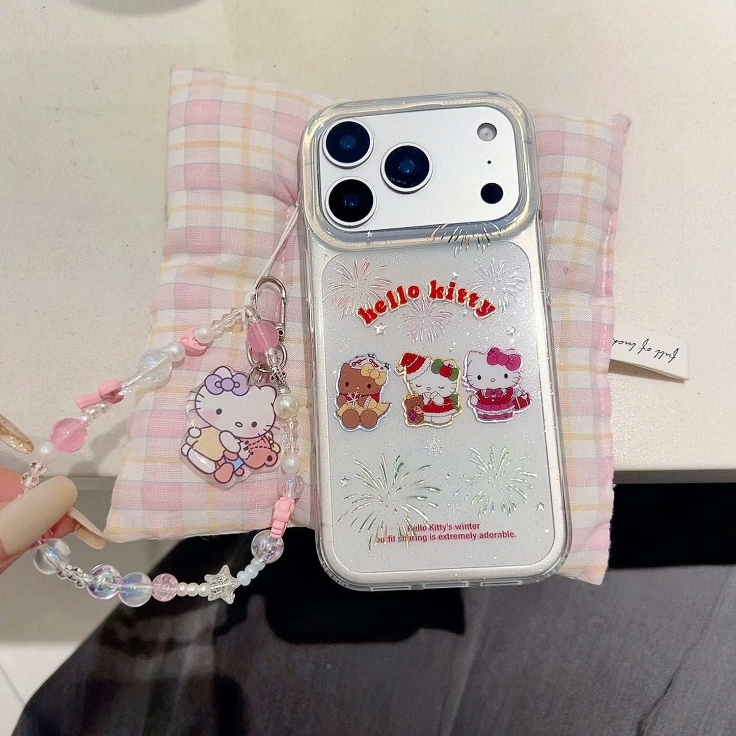 Beautiful Gilded Glitter Pink Hat Kitty Is Suitable For Apple Phone Case