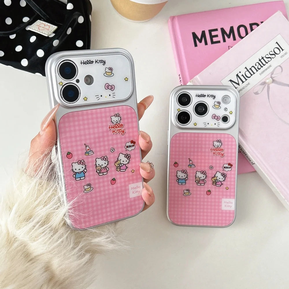 Luxury Pink Checkered Three Kitty Cats Phone Case For iPhone