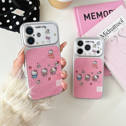 Luxury Pink Checkered Three Kitty Cats Phone Case For iPhone