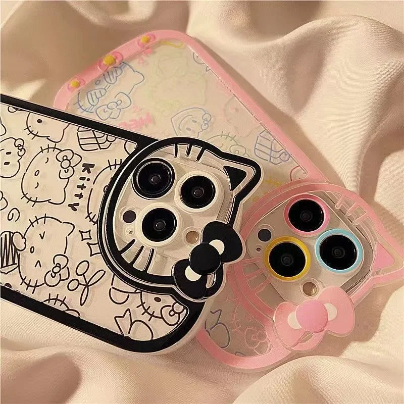 Hello Kitty Line Makeup Mirror Phone Case For iPhone